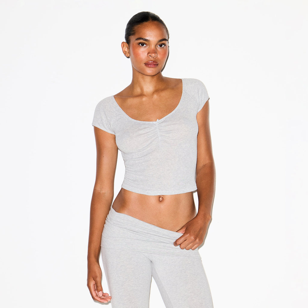 COTTON JERSEY FOLDOVER CAPRI | LIGHT HEATHER GREY