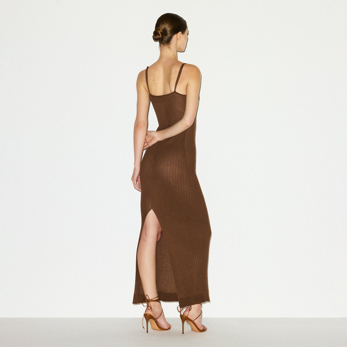 SHEER KNIT LONG CAMI DRESS | BISON