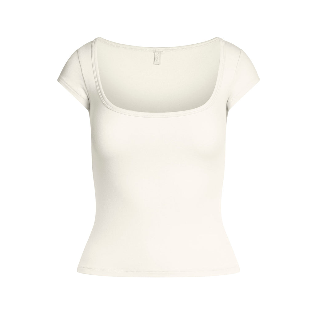 COTTON JERSEY SCOOP NECK T-SHIRT | MARBLE