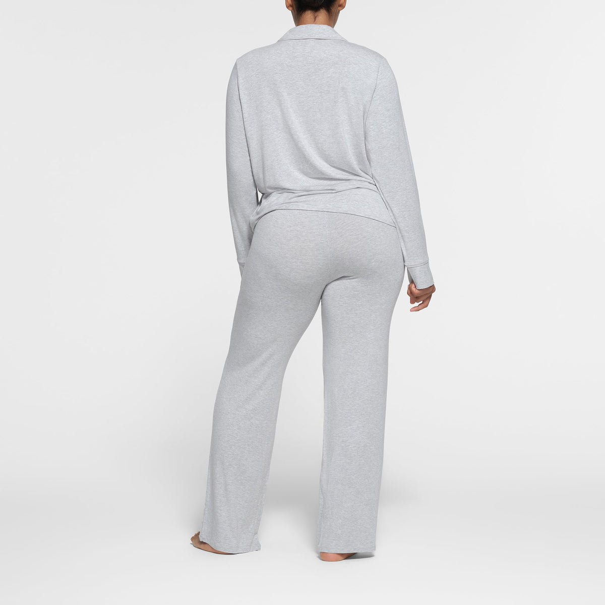 SKIMS SLEEP LONG SLEEVE BUTTON UP SET | LIGHT HEATHER GREY
