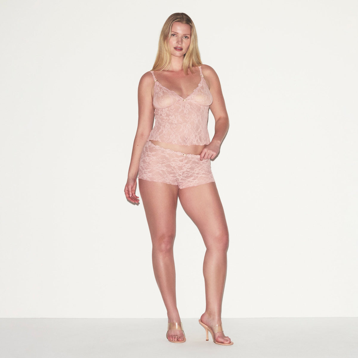 STRETCH LACE TRIANGLE CAMI AND SHORT SET | MORGANITE