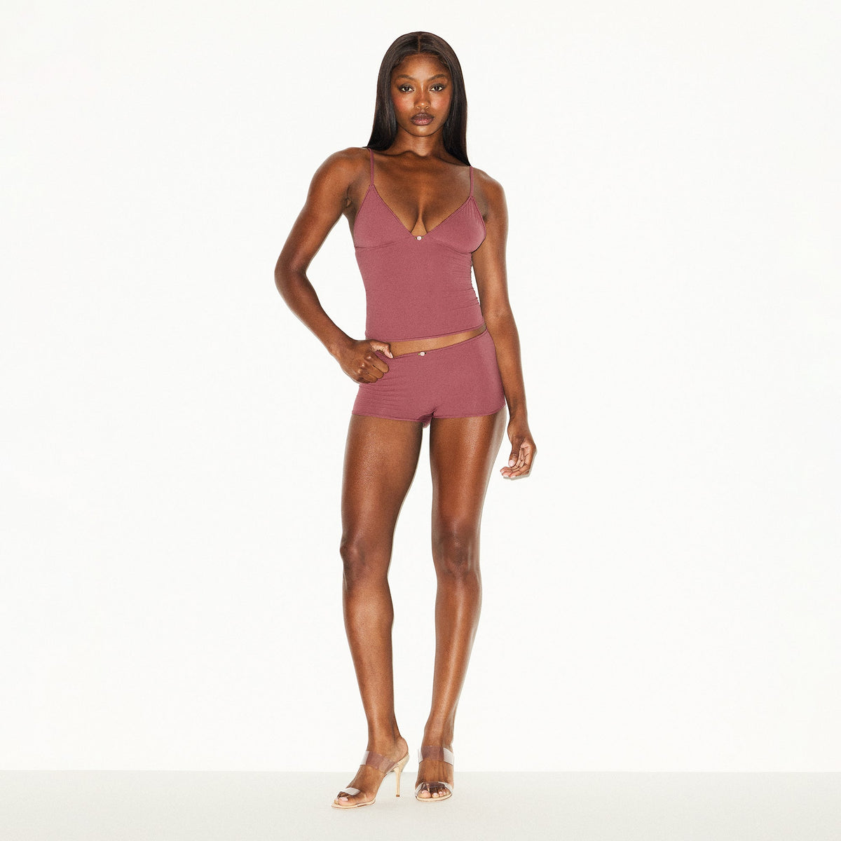 FITS EVERYBODY PICOT CAMI AND BOY SHORT SET | BEET