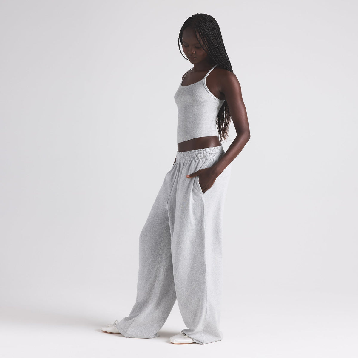 COTTON JERSEY WIDE LEG PANT | LIGHT HEATHER GREY